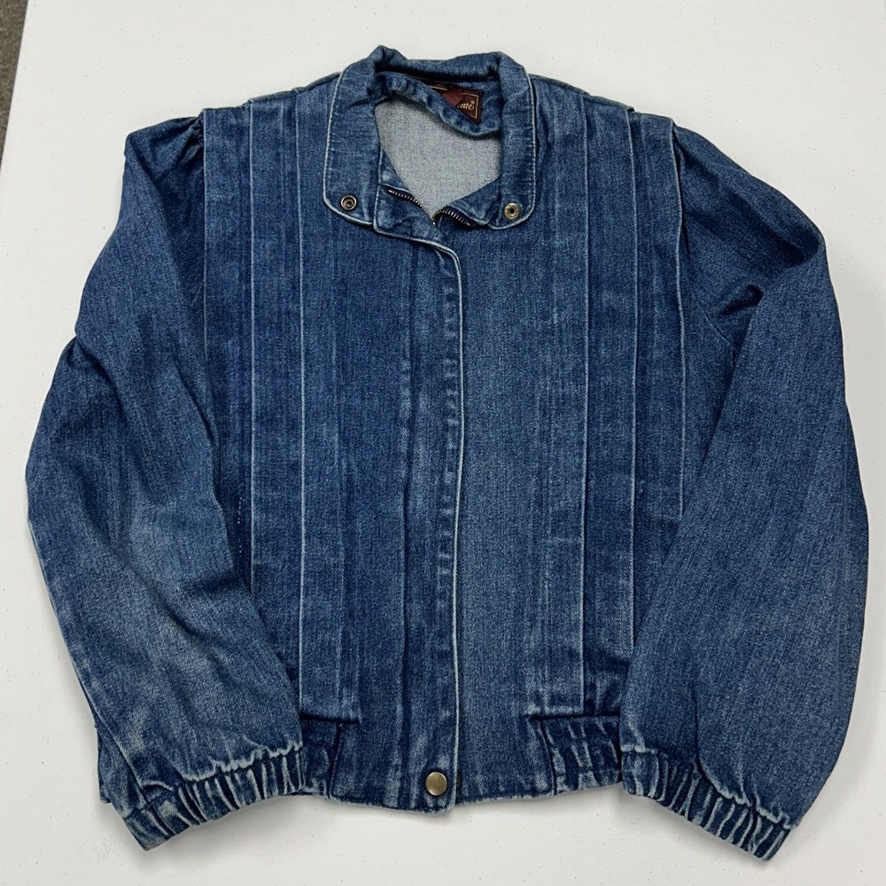 Sergio Valente Denim Jacket Womens M Blue Good Pleated Puff Shoulder Vintage
